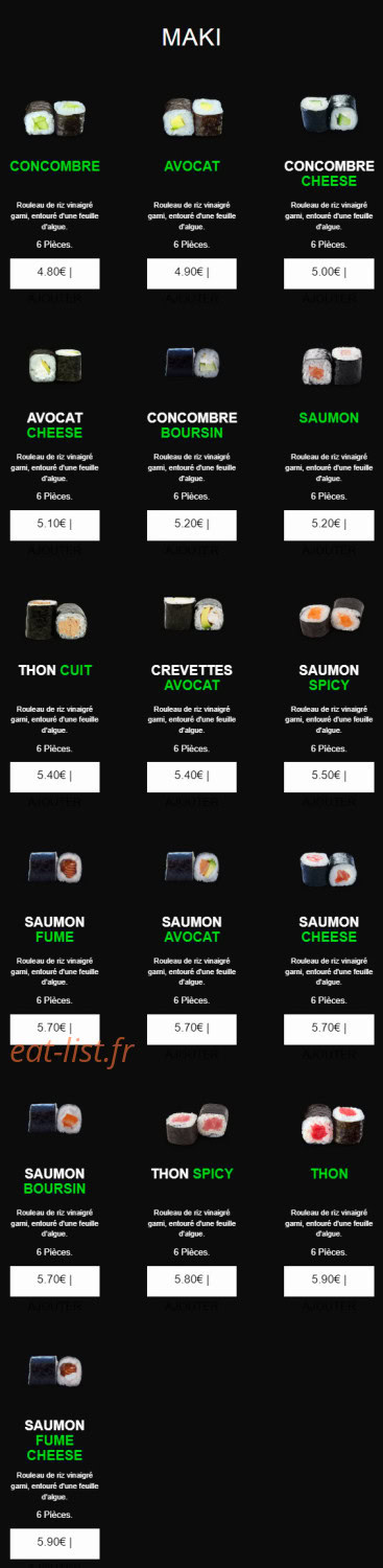 Carte et menu de californian sushi à Chalonnes sur Loire — Maki