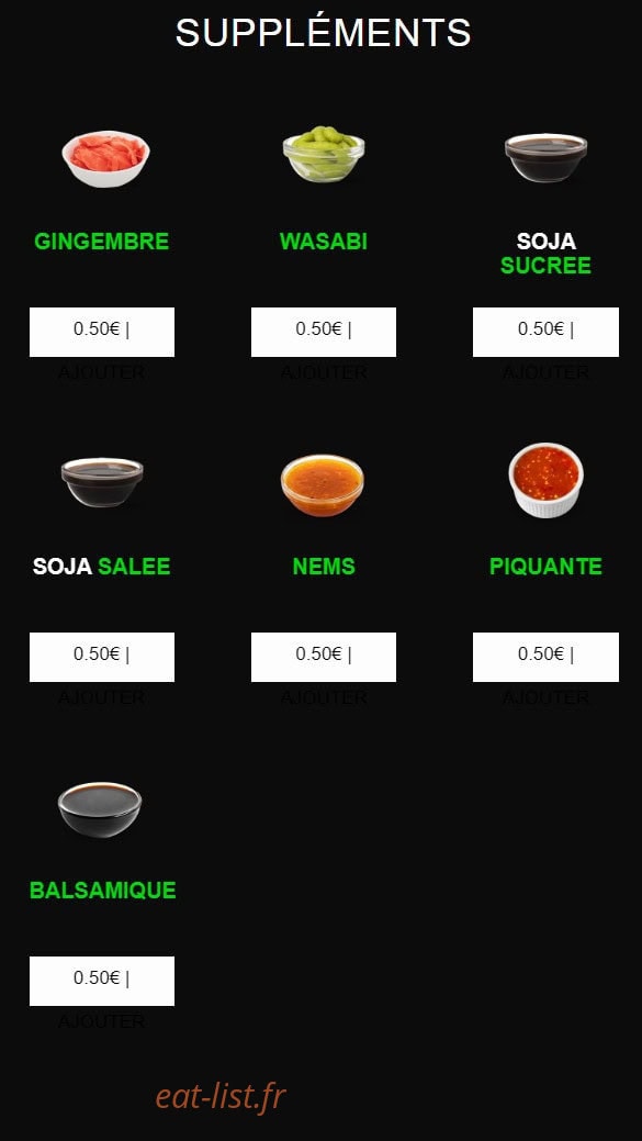 Carte et menu de californian sushi à Chalonnes sur Loire — Les supplement