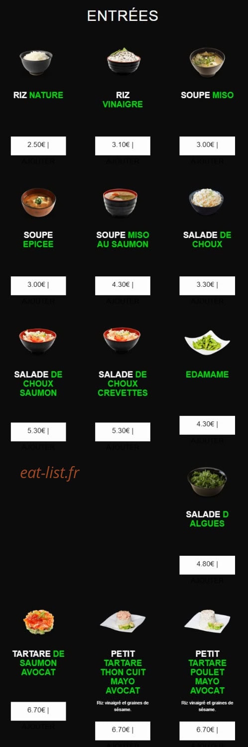 Carte et menu de californian sushi à Chalonnes sur Loire — Les entrées suite