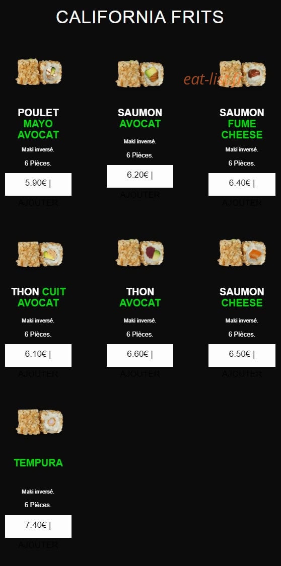 Carte et menu de californian sushi à Chalonnes sur Loire — California frits