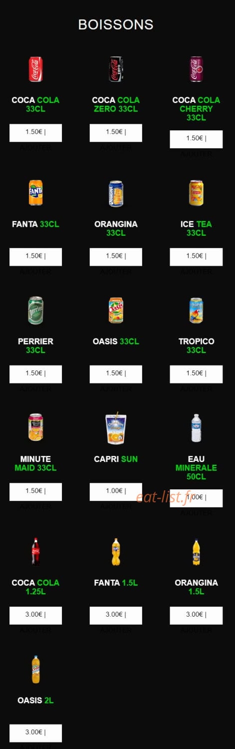 Carte et menu de californian sushi à Chalonnes sur Loire — Les boissons