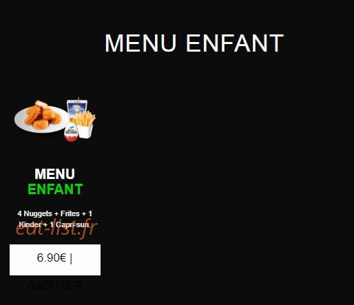 Carte et menu de californian sushi à Chalonnes sur Loire — Les menus enfant