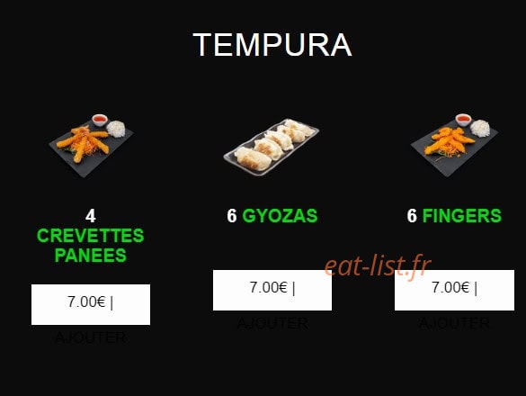 Carte et menu de californian sushi à Chalonnes sur Loire — Tempura
