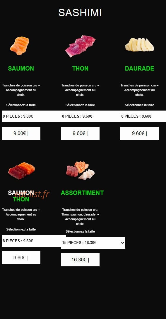 Carte et menu de californian sushi à Chalonnes sur Loire — Sashimi