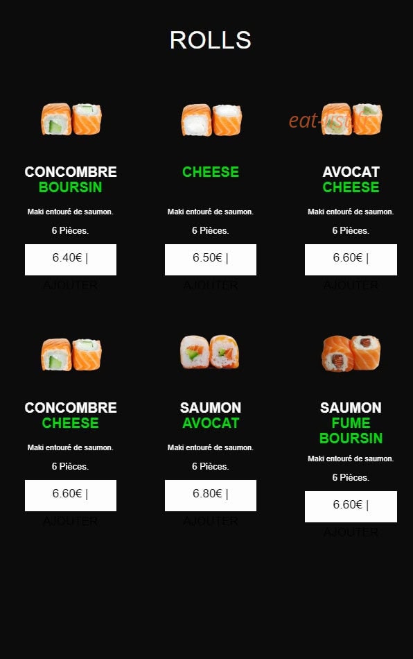 Carte et menu de californian sushi à Chalonnes sur Loire — Rolls