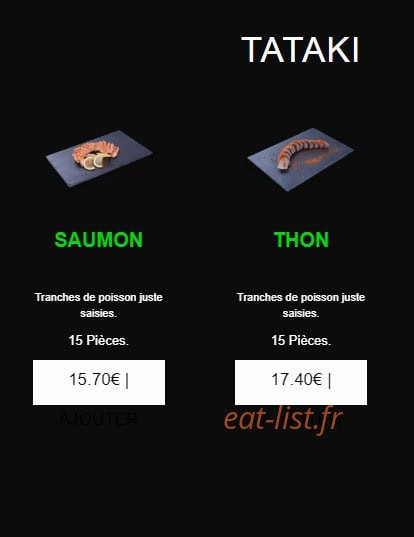 Carte et menu de californian sushi à Chalonnes sur Loire — Tataki