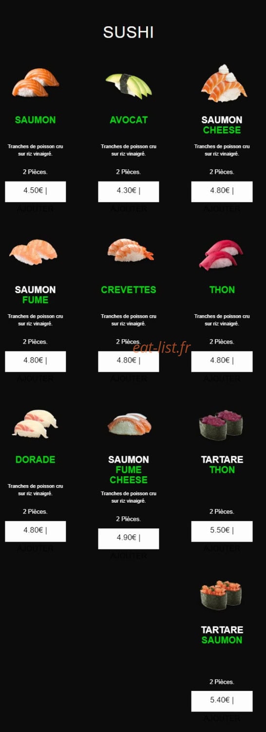 Carte et menu de californian sushi à Chalonnes sur Loire — Sushi