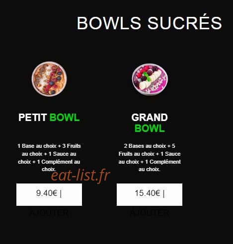 Carte et menu de californian sushi à Chalonnes sur Loire — Bowls sucres