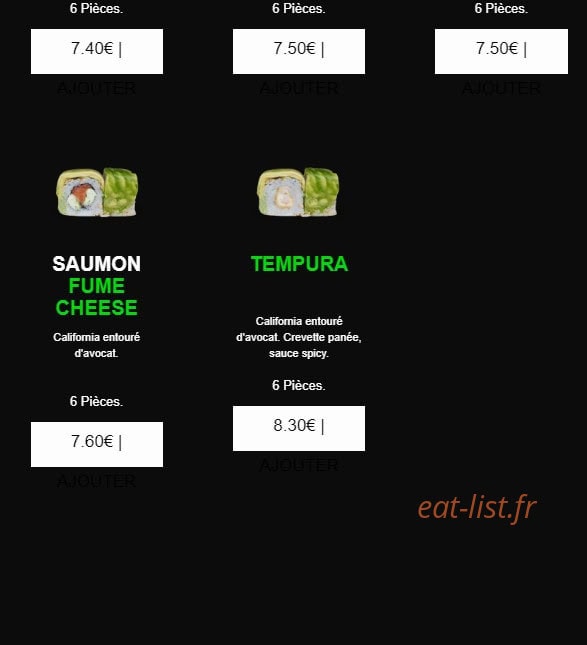 Carte et menu de californian sushi à Chalonnes sur Loire — Avocat maki