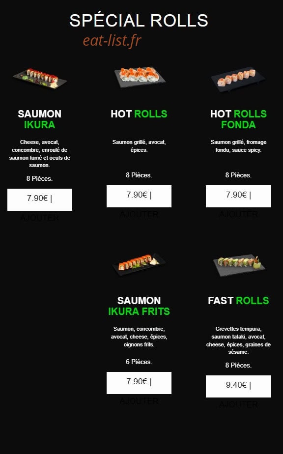 Carte et menu de californian sushi à Chalonnes sur Loire — Les spécial rolls