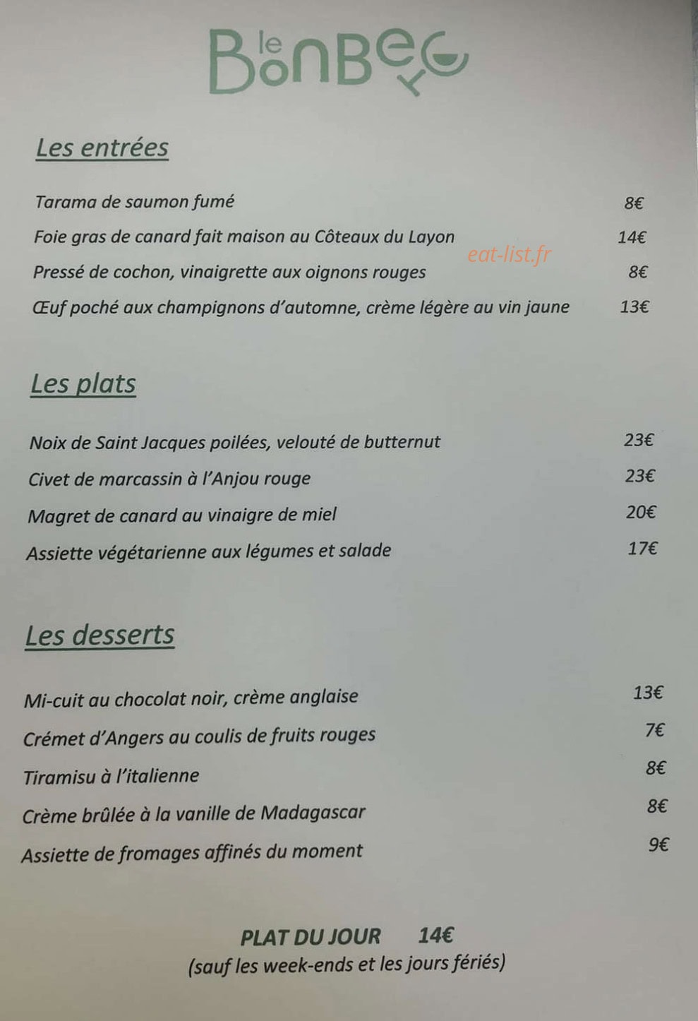 Le Bon Bec — carte page 1