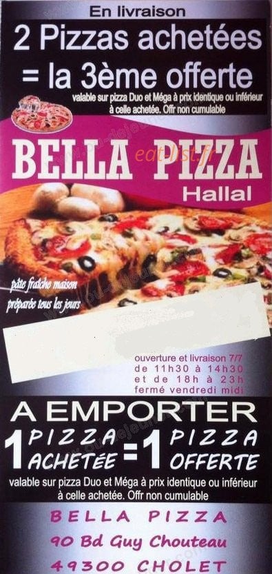 Bella Pizza — carte page 1