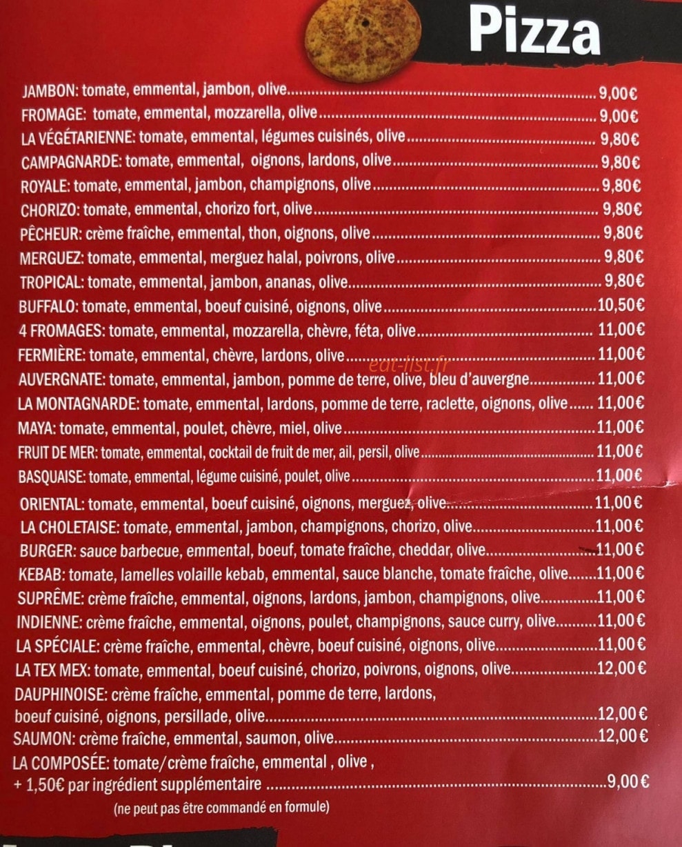 Cho la pizza — carte page 1