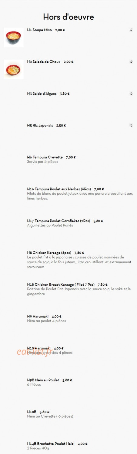 Combo Sushi — carte page 1
