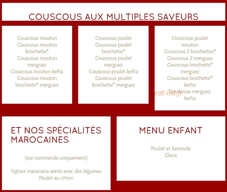 Couscousserie Kasba Tadla — carte page 1