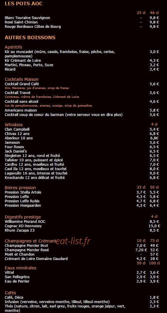Grand Café — carte page 9