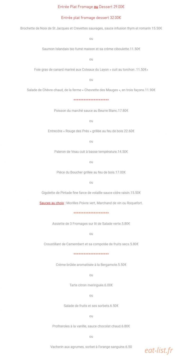 L'Auberge de la Croix de Pierre — carte page 1