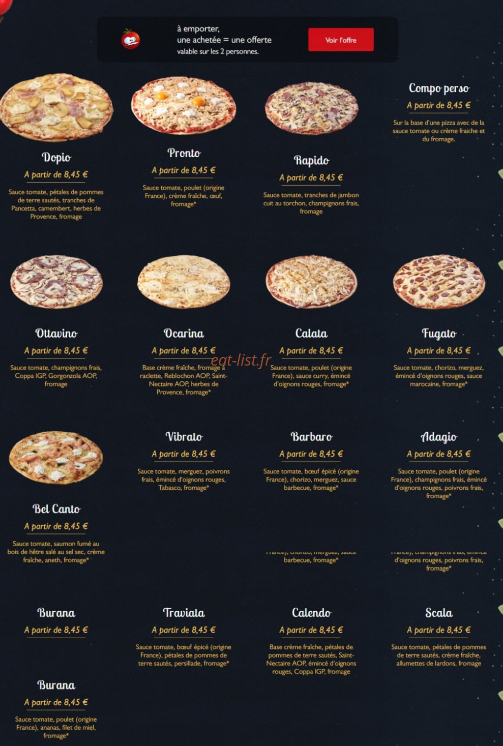 Pizza Tempo — carte page 1