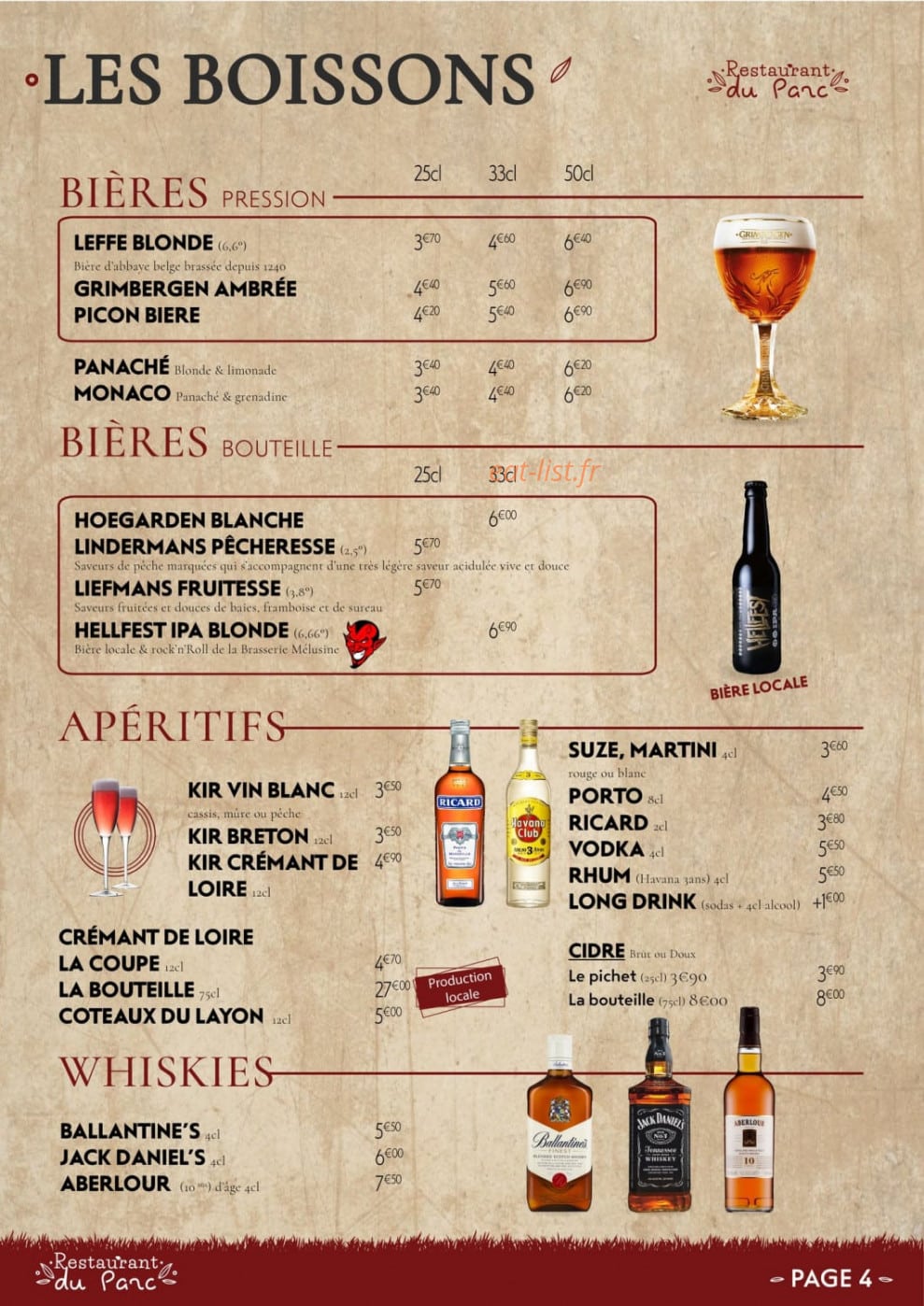 Restaurant du Parc — carte page 10