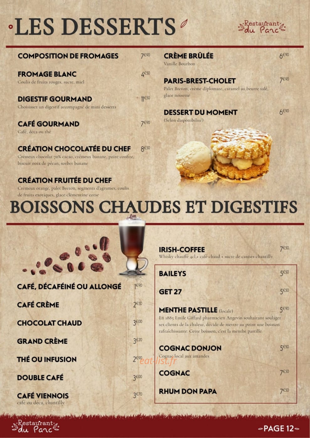 Restaurant du Parc — carte page 6