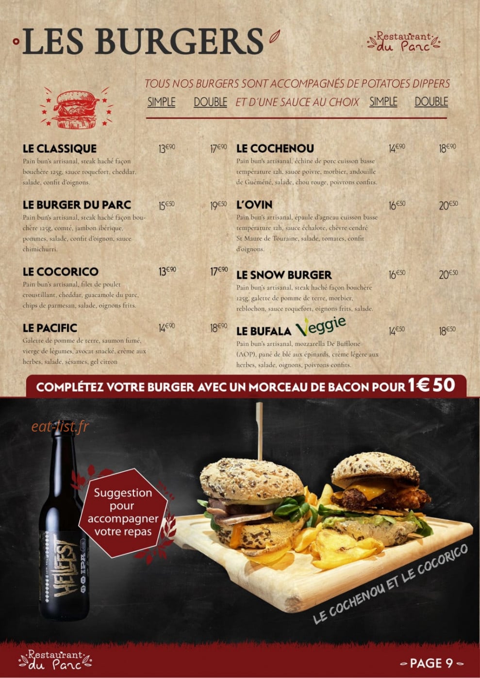 Restaurant du Parc — carte page 4