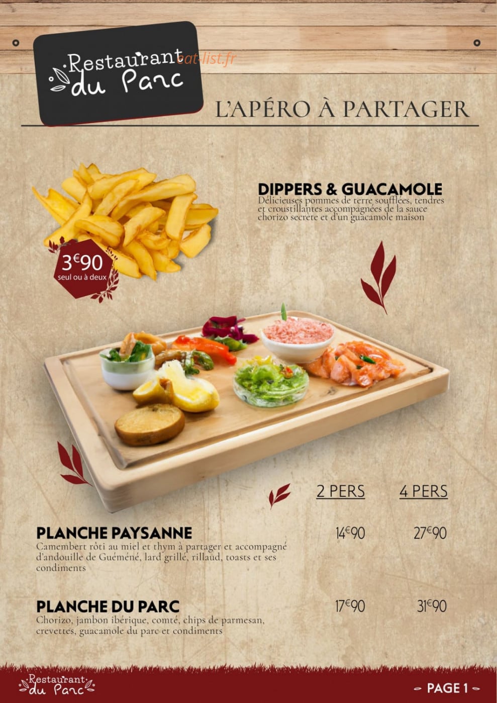 Restaurant du Parc — carte page 1