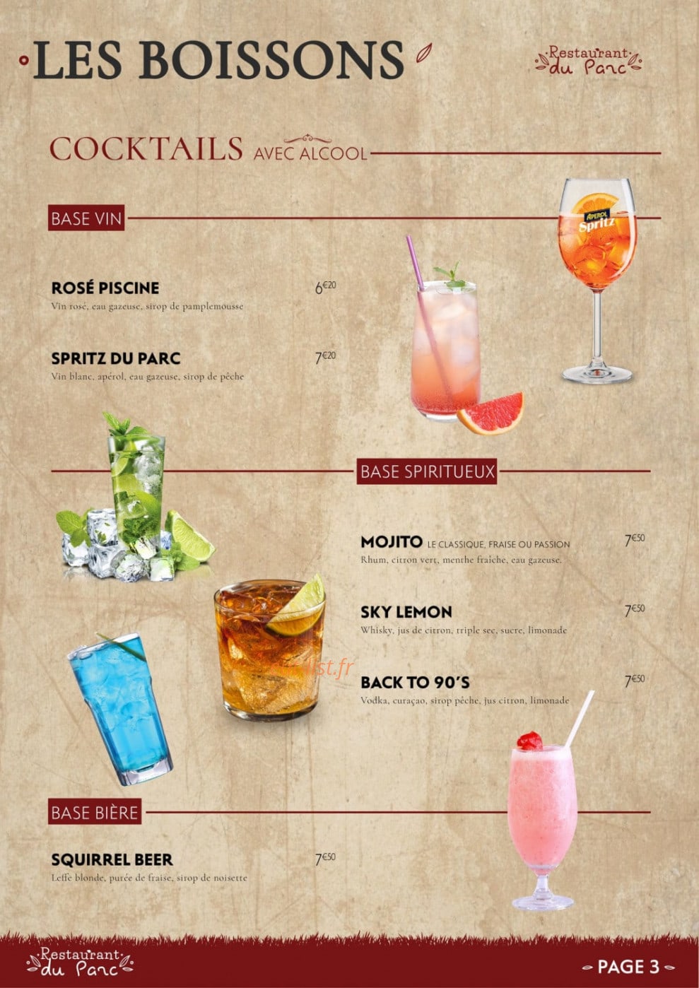 Restaurant du Parc — carte page 9