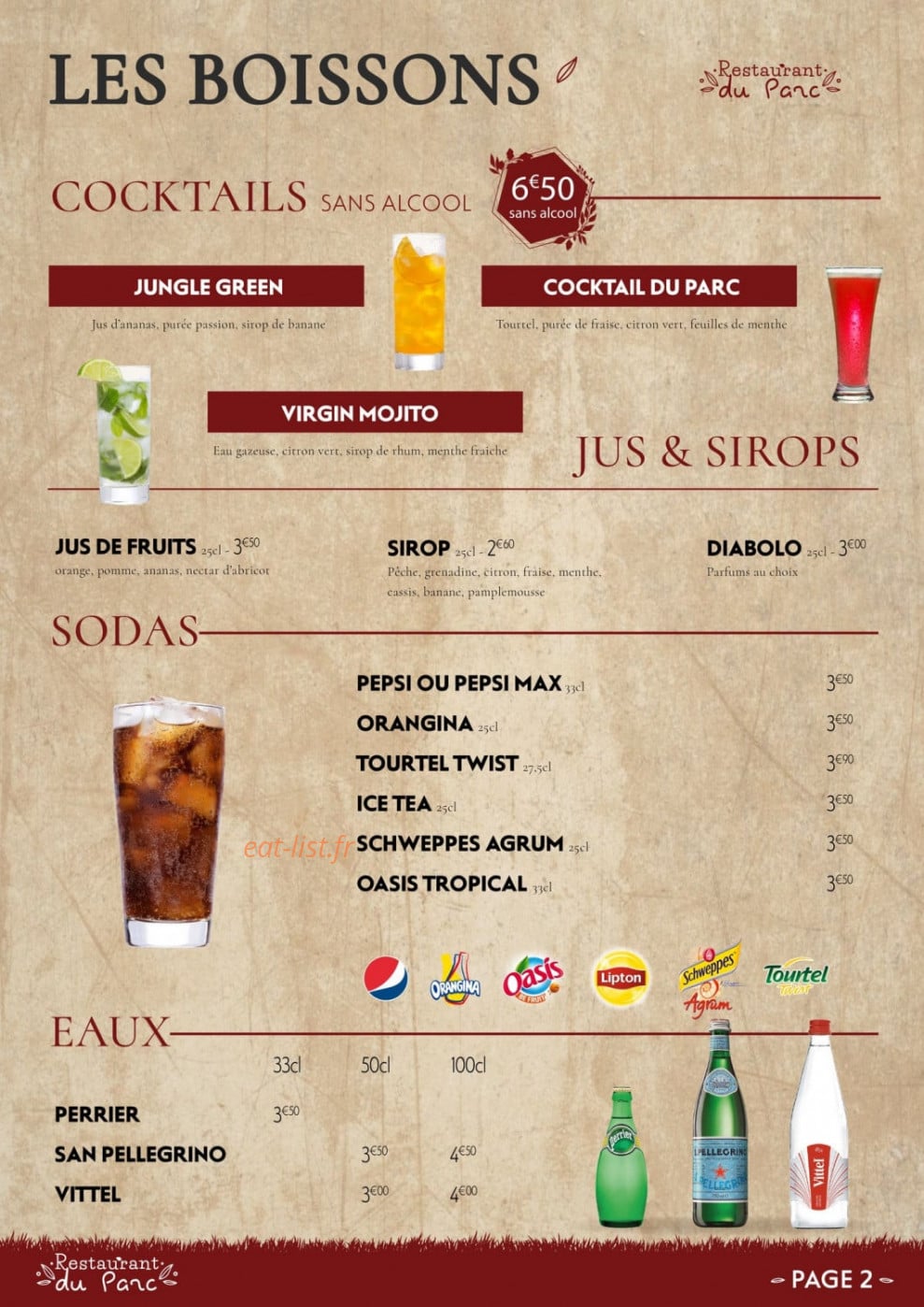 Restaurant du Parc — carte page 8