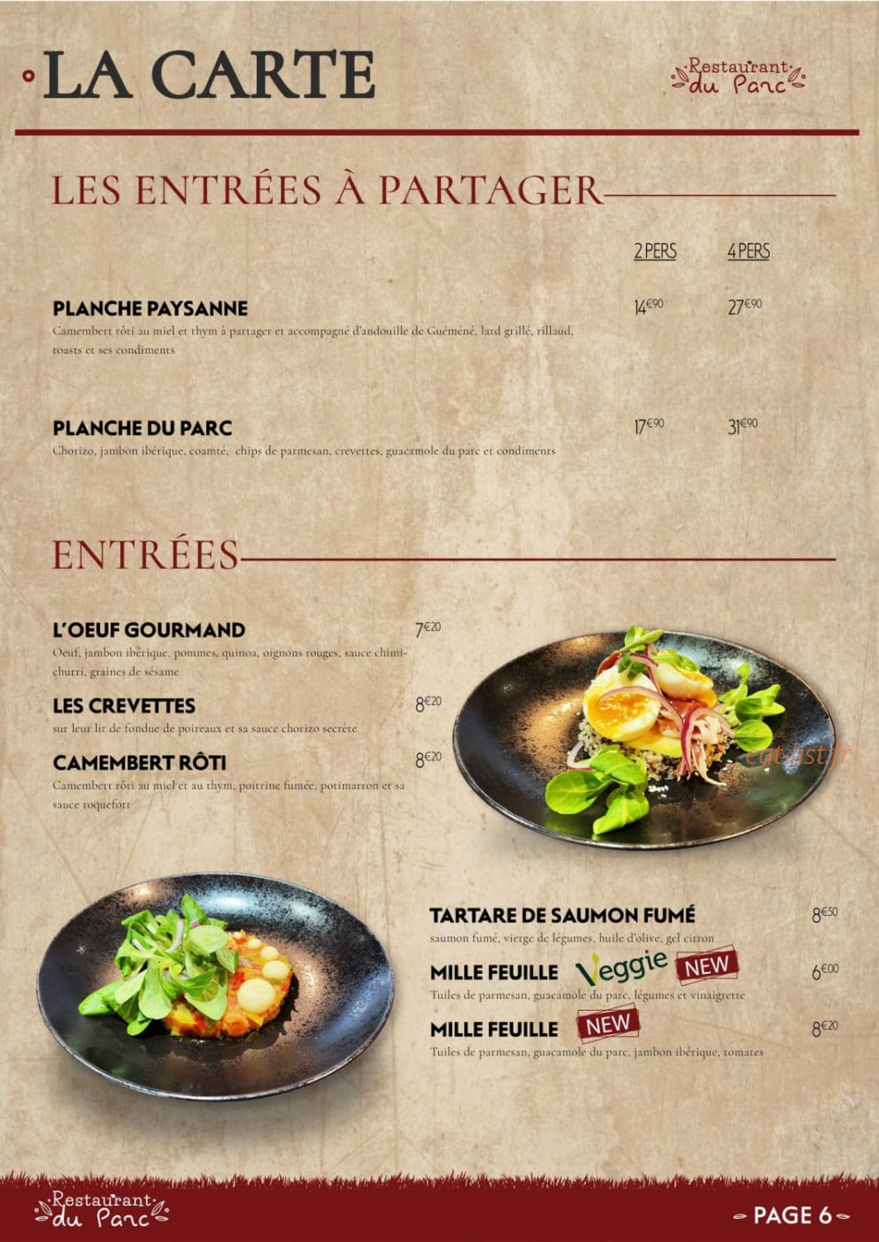 Restaurant du Parc — carte page 2