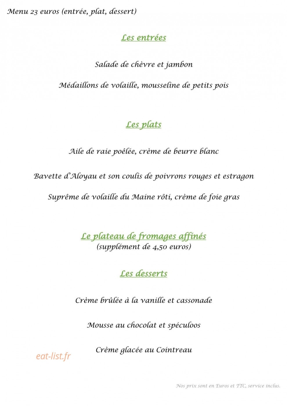 L'Étape Gourmande — carte page 1