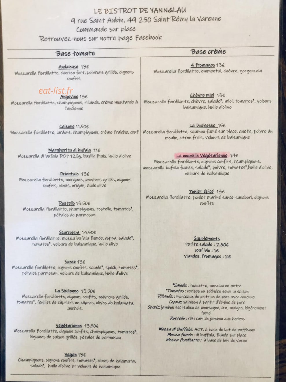 Le bistrot de Yann & Lau — carte page 1