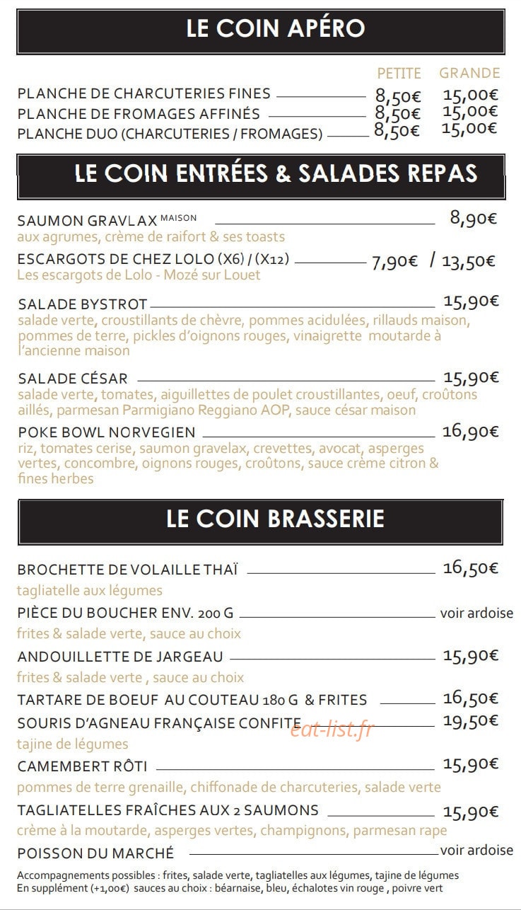 Le Bystrot — carte page 1