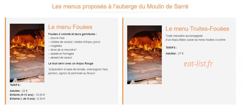 Auberge du Moulin de Sarré — carte page 1