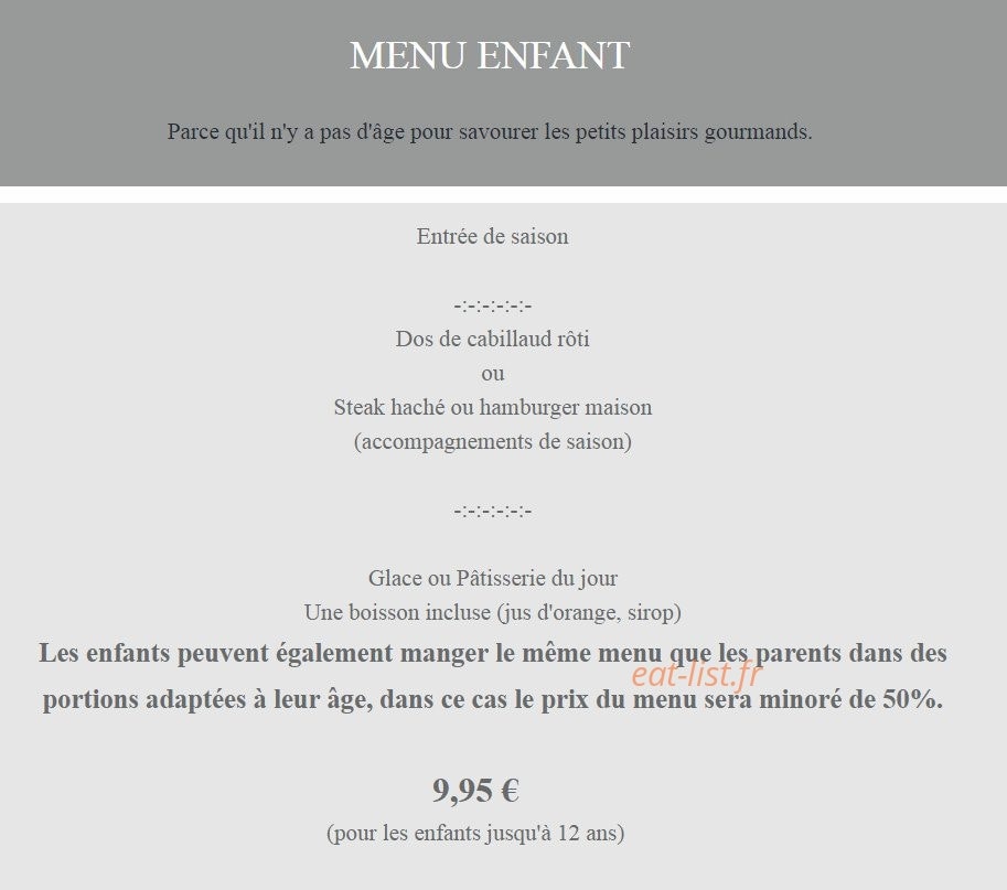 Carte et menu de Domaine de la Blairie à Gennes-Val-de-Loire — Le menu enfant