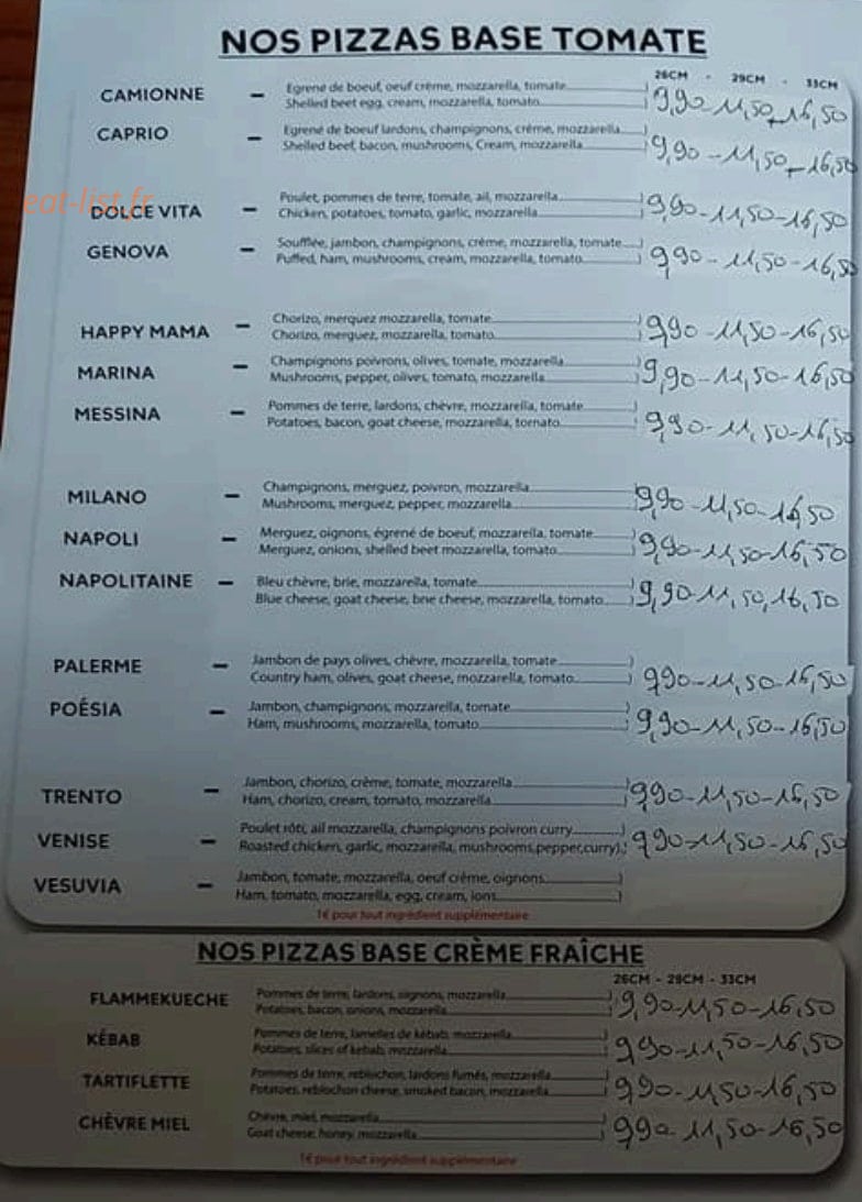 Mes Amours de Pizzas — carte page 2