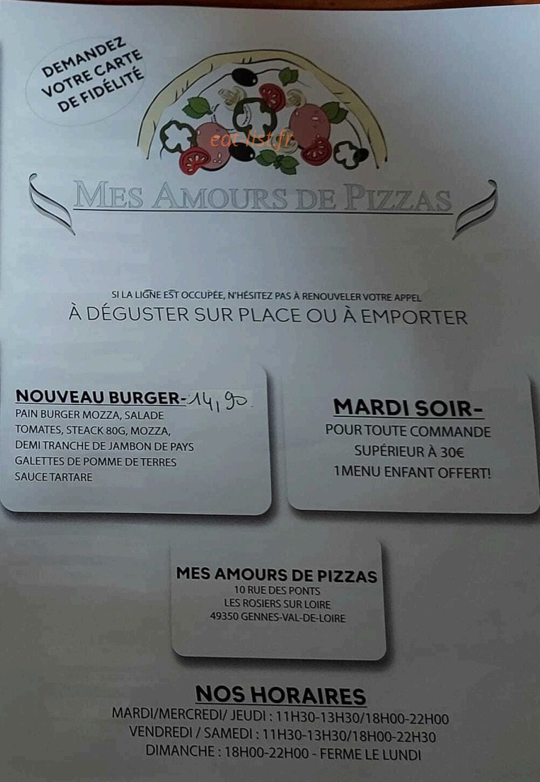 Mes Amours de Pizzas — carte page 1