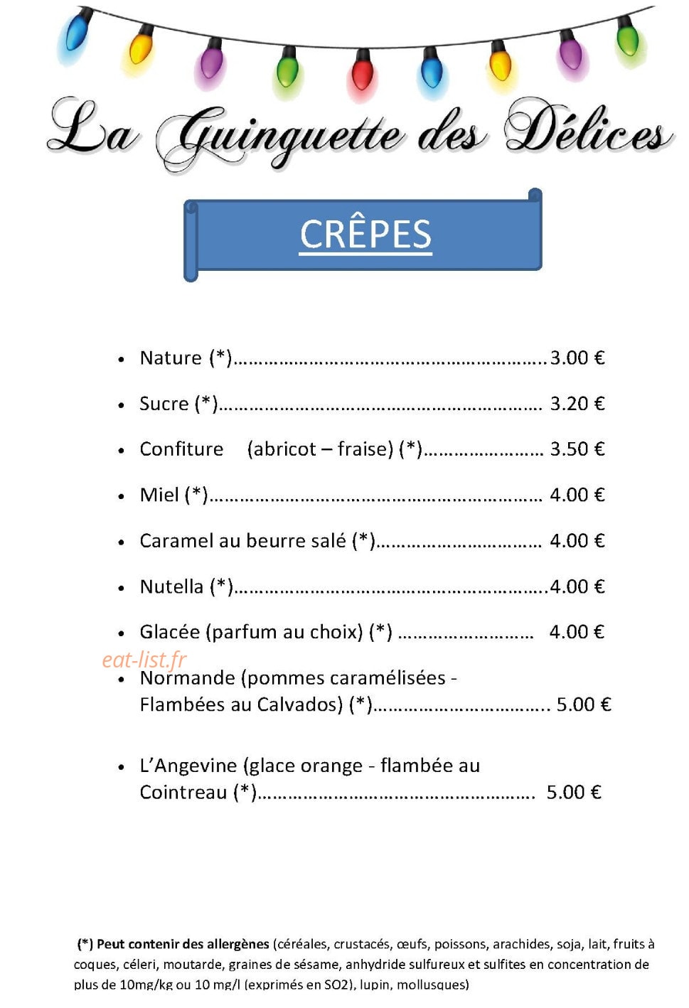 Carte et menu de Les Delices Du Moulin D'anjou à Le Louroux Beconnais — Crêpes