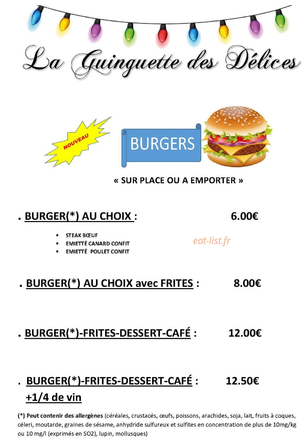 Carte et menu de Les Delices Du Moulin D'anjou à Le Louroux Beconnais — Burgers
