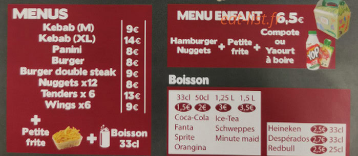 Djabab kebab — carte page 2