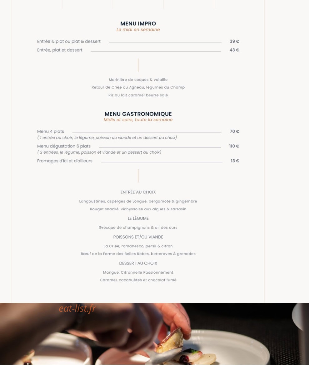 La Table de la Bergerie — carte page 1