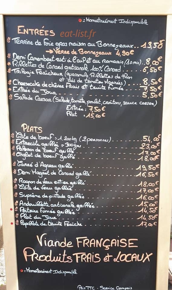 L'Auberge du Vigneron — carte page 1