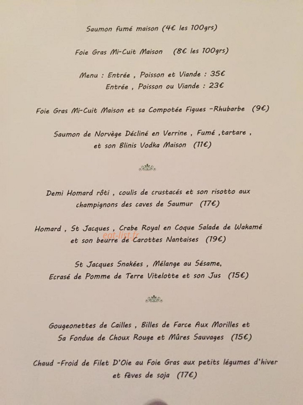 Auberge reine de sicile — carte page 1
