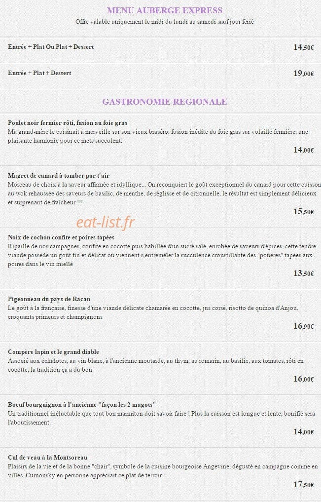 Auberge Saint Pierre — carte page 2