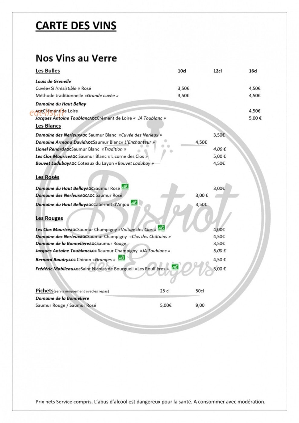 Bistrot des Ecuyers — carte page 7