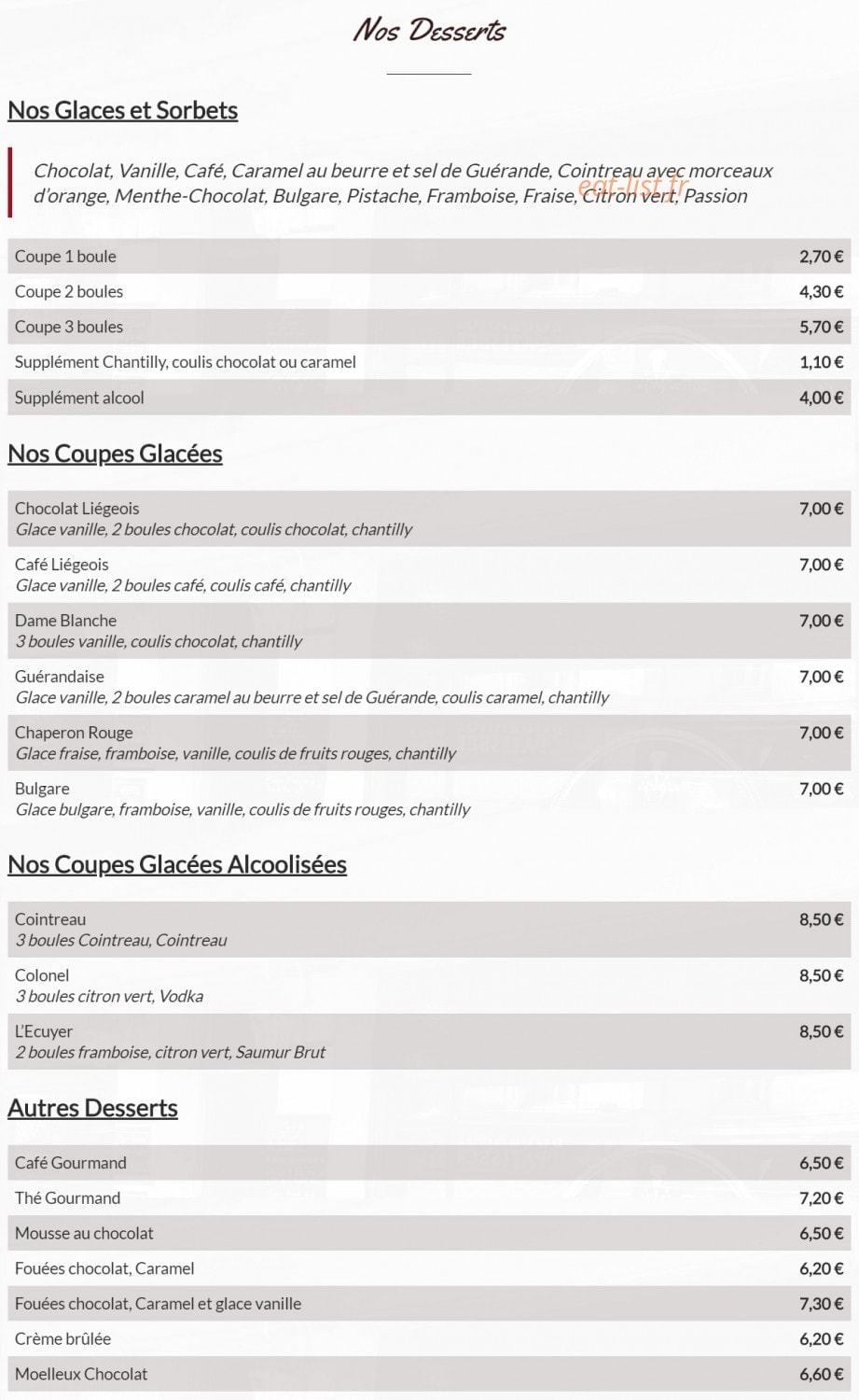 Bistrot des Ecuyers — carte page 5