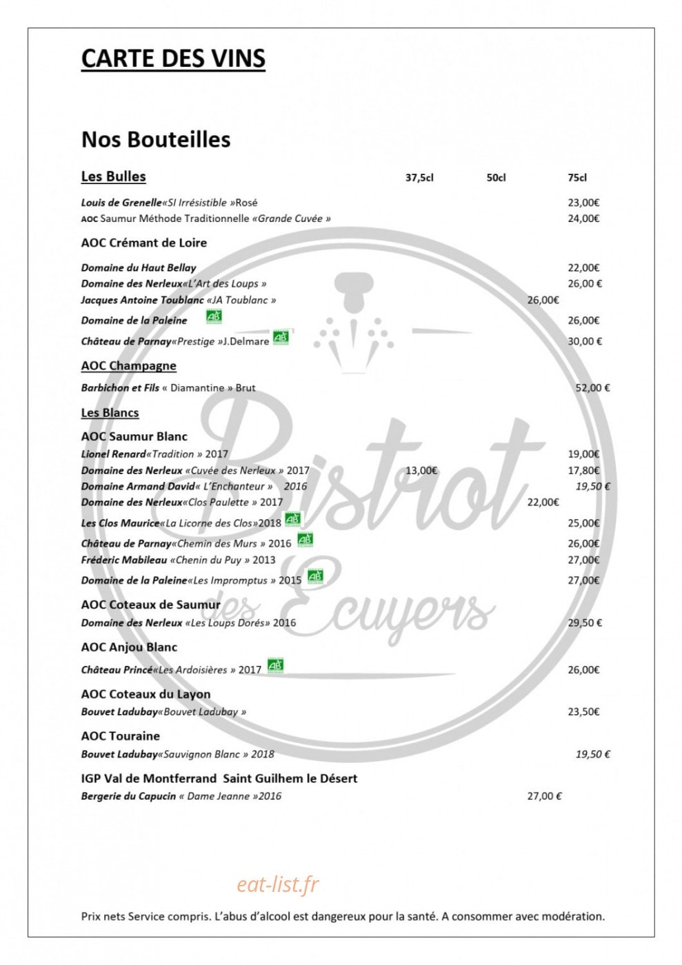 Bistrot des Ecuyers — carte page 8