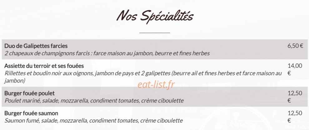 Bistrot des Ecuyers — carte page 1