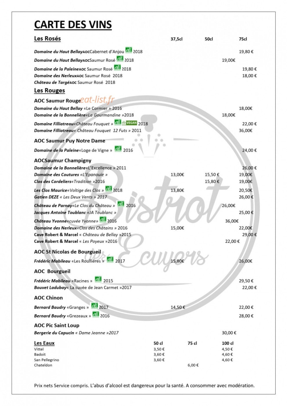 Bistrot des Ecuyers — carte page 9