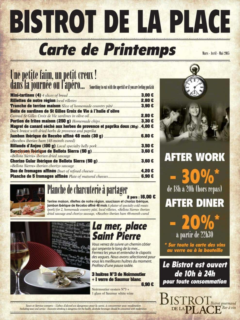 Bistrot Gourmand — carte page 1