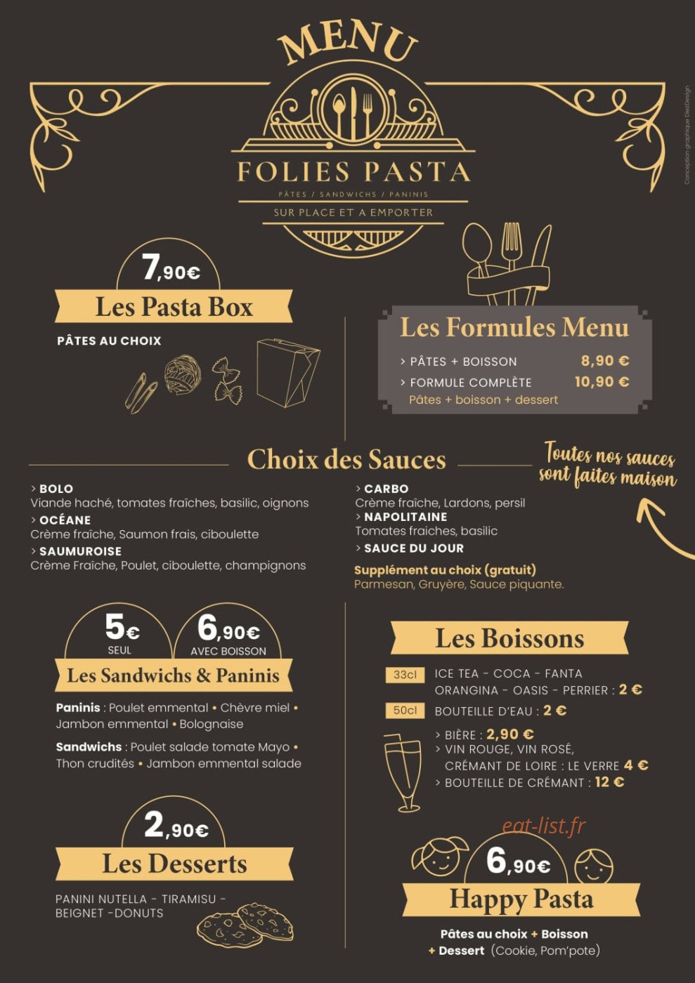 Folies Pasta — carte page 1